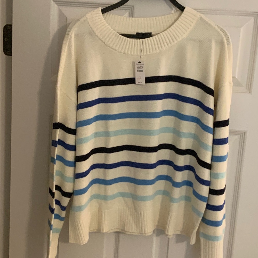 Talbots Cream and Blue Striped Sweater